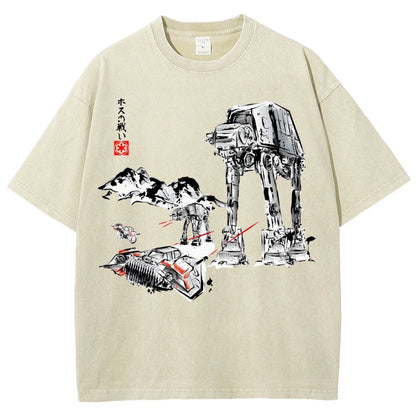 Battle In The Snow Sumi-E Vintage Distressed T-shirt