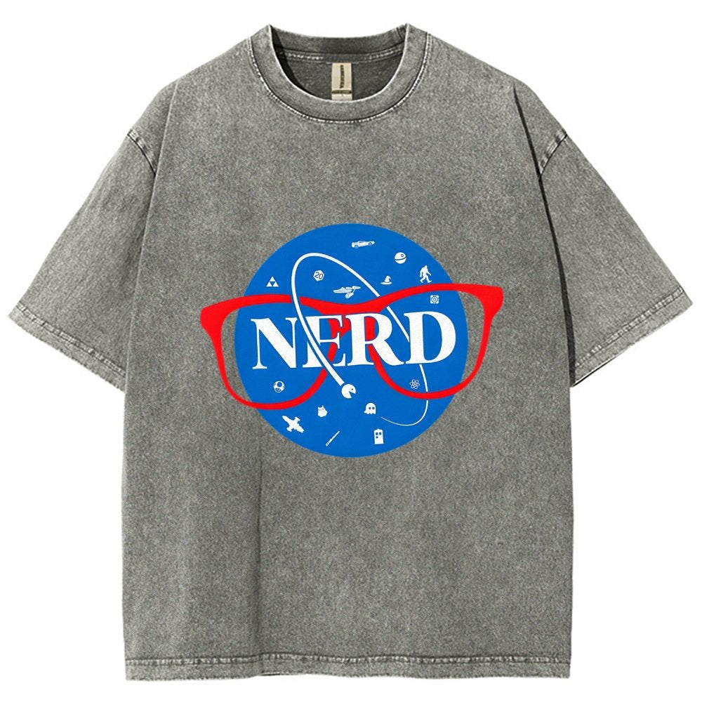 Nerdy Space Patch Vintage Distressed T-shirt