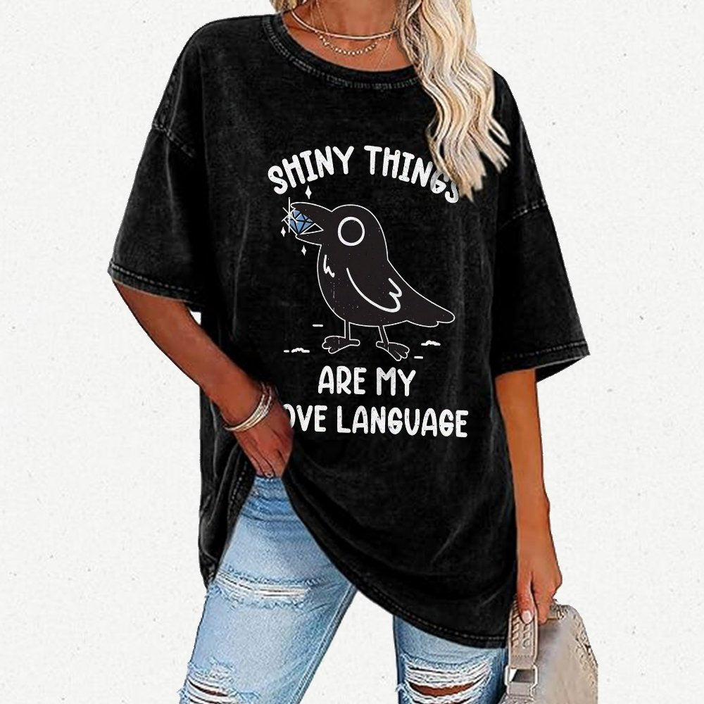 Crow Love Shiny Vintage Distressed T-shirt