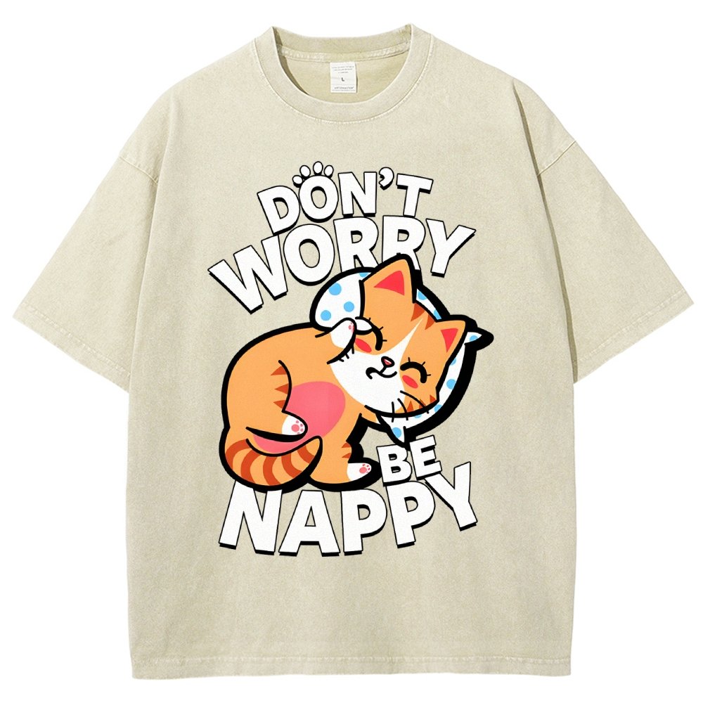 Cute Kawaii Pet Cat Don't Worry Vintage Distressed T-shirt