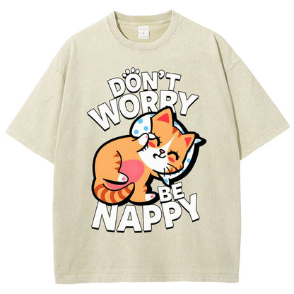 Cute Kawaii Pet Cat Don't Worry Vintage Distressed T-shirt