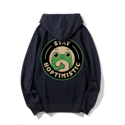 Stay Hoptimistic Printed Back Unisex Cotton Hoodie