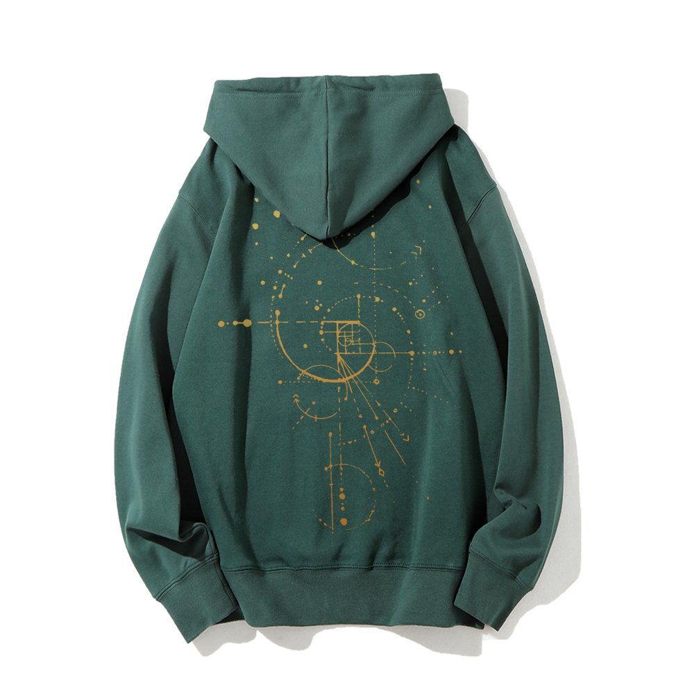 Distressed Fibonacci Printed Back Cotton Hoodie