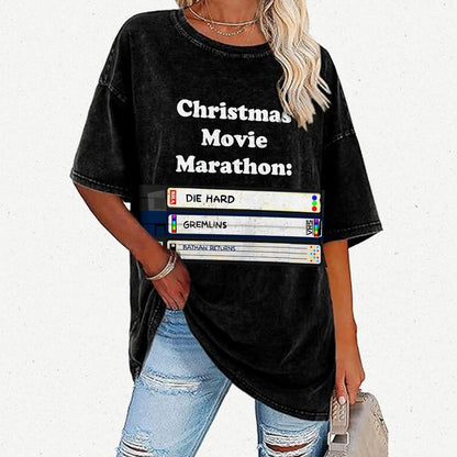 Christmas Movie Marathon Vintage Distressed T-shirt