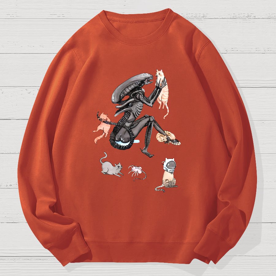 Funny Alien And Cat Geek Cotton Sweatshirt