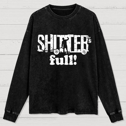 Shitter's Full! Christmas Humor Washed Long Sleeve Tee