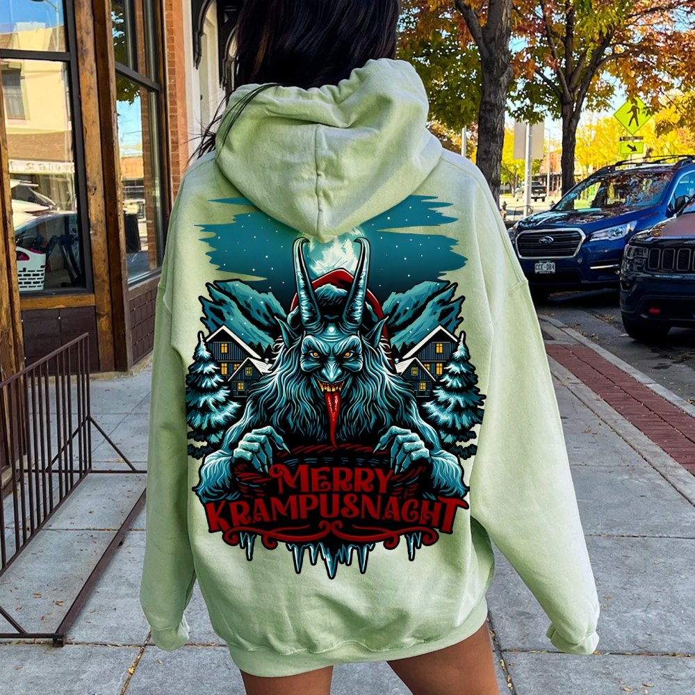 Merry Krampusnacht Christmas Geek Printed Back Cotton Hoodie