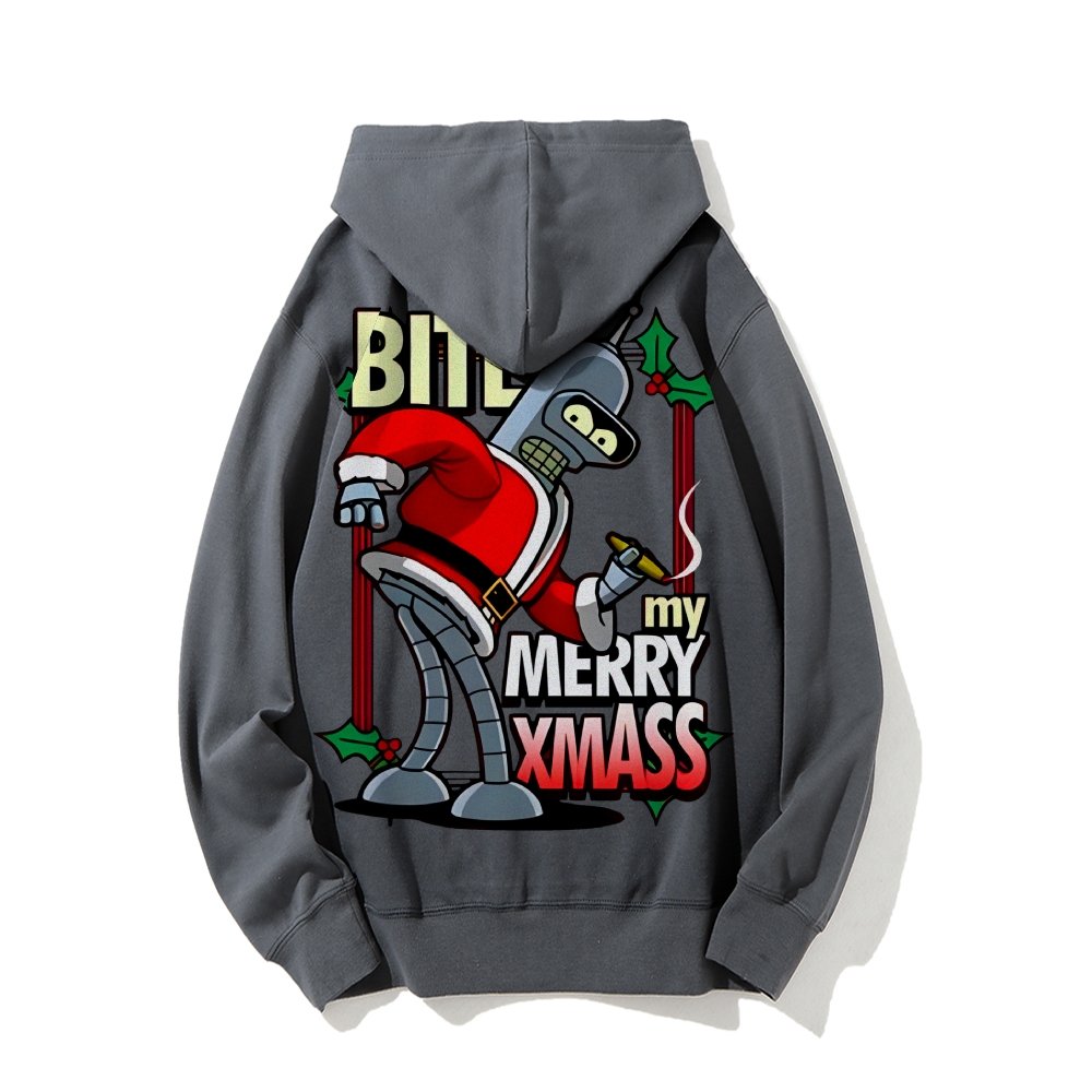 Happy Christmas From Robot Printed Back Cotton Hoodie