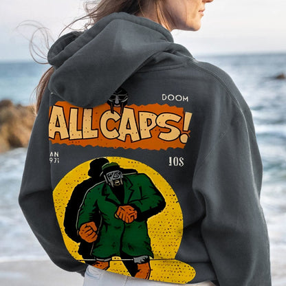 Vintage Hip-Hop Mf Graphic Printed Back Cotton Hoodie