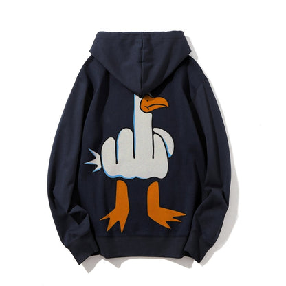 Rude Seagull Design Funny Printed Back Cotton Hoodie