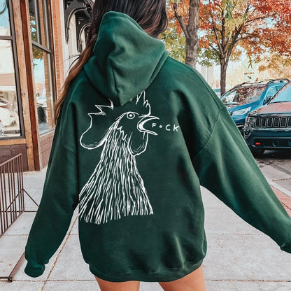 Funny Chicken  Printed Back Cotton Hoodie