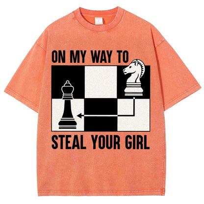 Chess Game On My Way To Steal Your Girl Vintage Distressed T-shirt