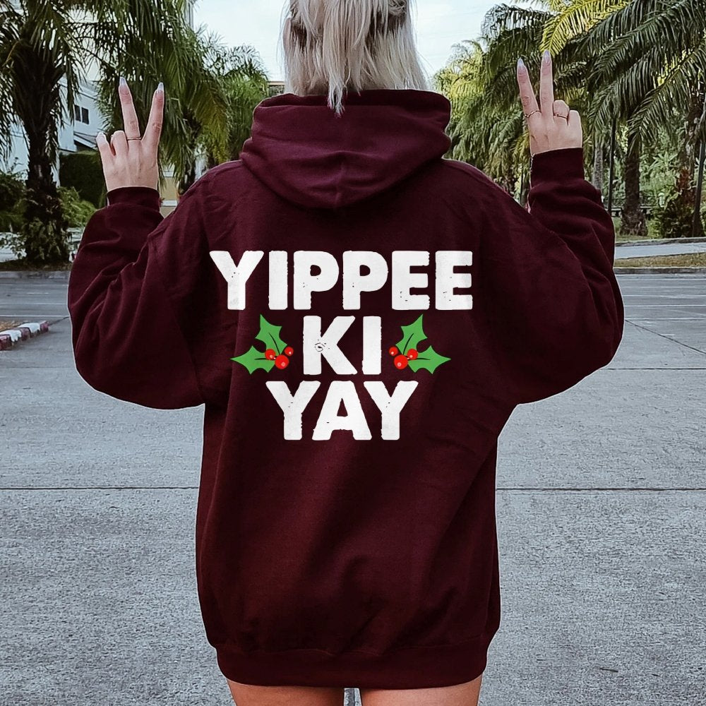 Yippee-Ki-Yay Printed Back Unisex Cotton Hoodie