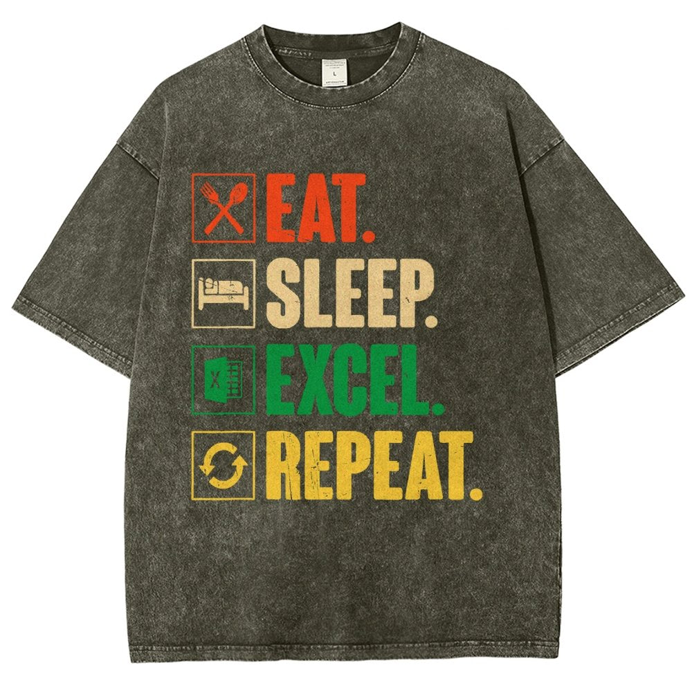 Eat Sleep Excel Repeat Funny Excel Vintage Distressed T-shirt