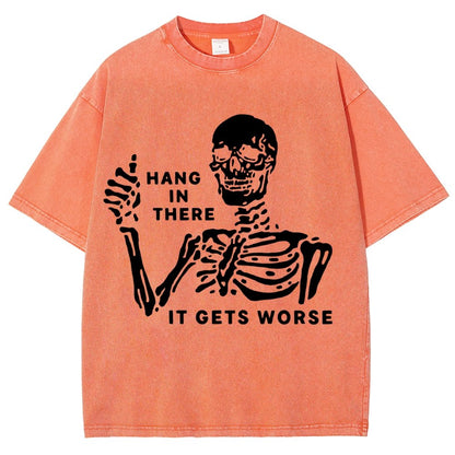Hang In There Skeleton Vintage Distressed T-shirt