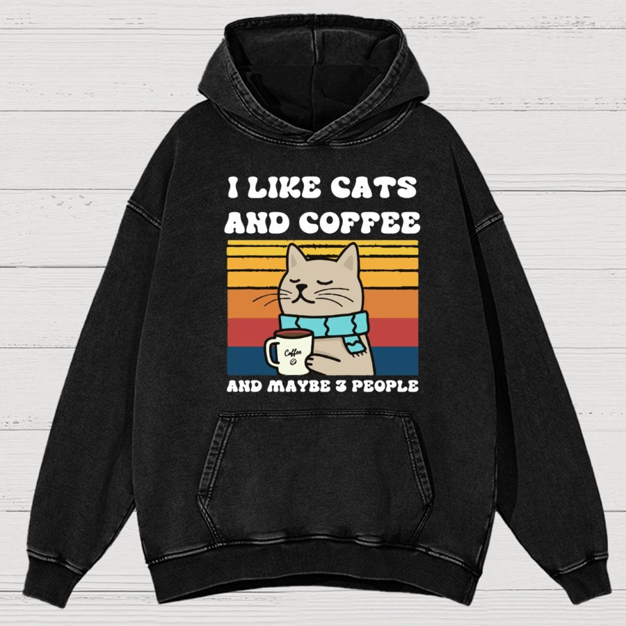 I Like Cats And Coffee And Maybe 3 People Funny Nerd Vintage Distressed Hoodie