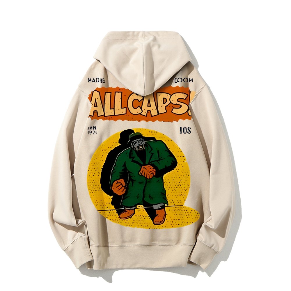 Vintage Hip-Hop Mf Graphic Printed Back Cotton Hoodie