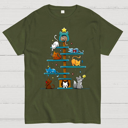 Christmas House Tree Cats Geek T-Shirt