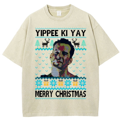 Yippee Ki Yay Christmas Vintage Distressed T-shirt