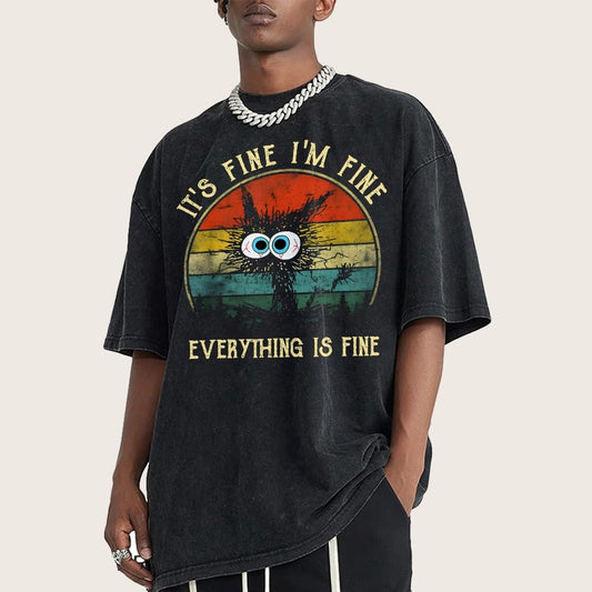 It ‘s Fine I am Fine Everything Is Fine Funny Black cat Vintage Distressed T-shirt