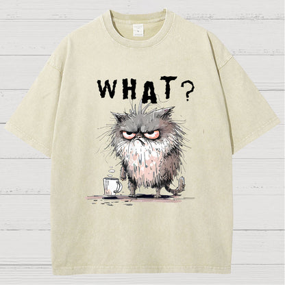 Bad Temper Feline With Coffee Grumpily Catty Funny Vintage Distressed T-shirt