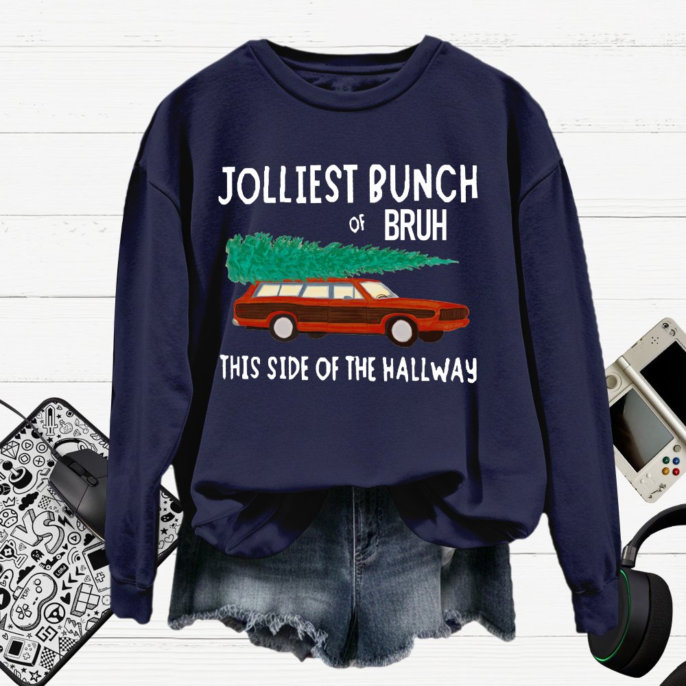 Jolliest Bunch Of Bruh.Christmas Cotton Pullover Sweatshirt
