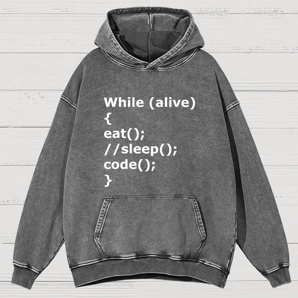 While Alive Eat No Sleep Code Vintage Distressed Hoodie