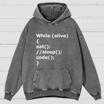 While Alive Eat No Sleep Code Vintage Distressed Hoodie