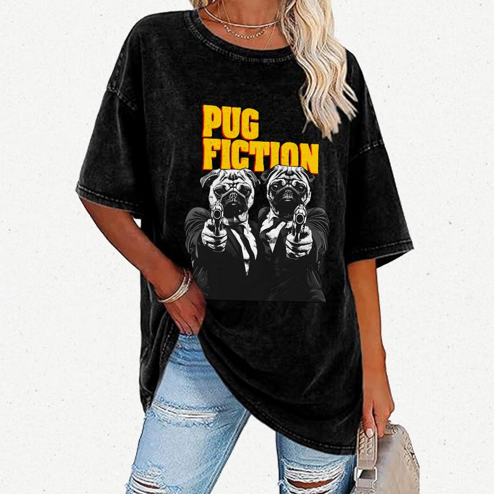 Pug Fiction Vintage Distressed T-shirt