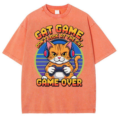 Funny Cat Game-Game Over Vintage Distressed T-shirt