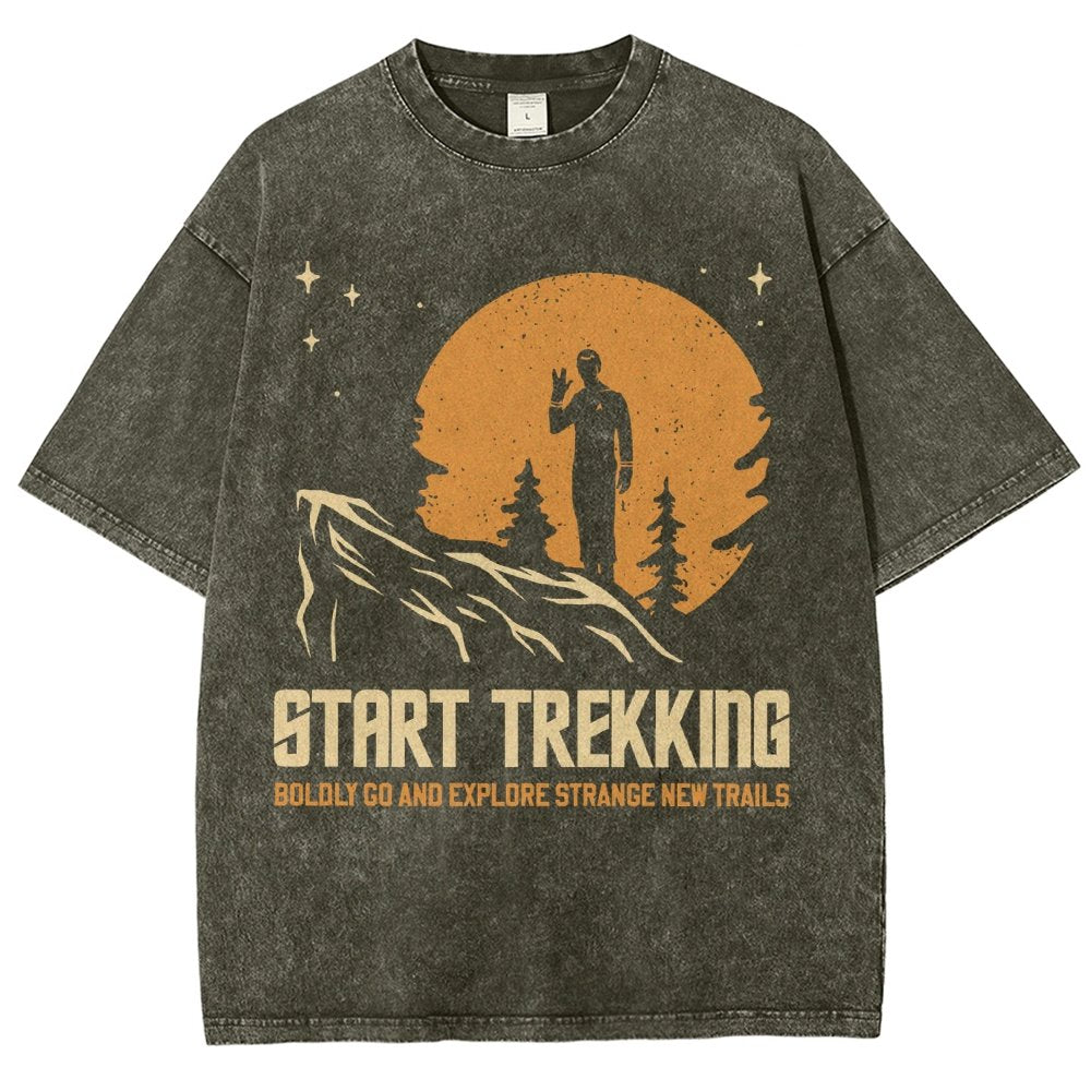 Start Trekking Boldly Go And Explore Uncharted New Trails Vintage Distressed T-shirt