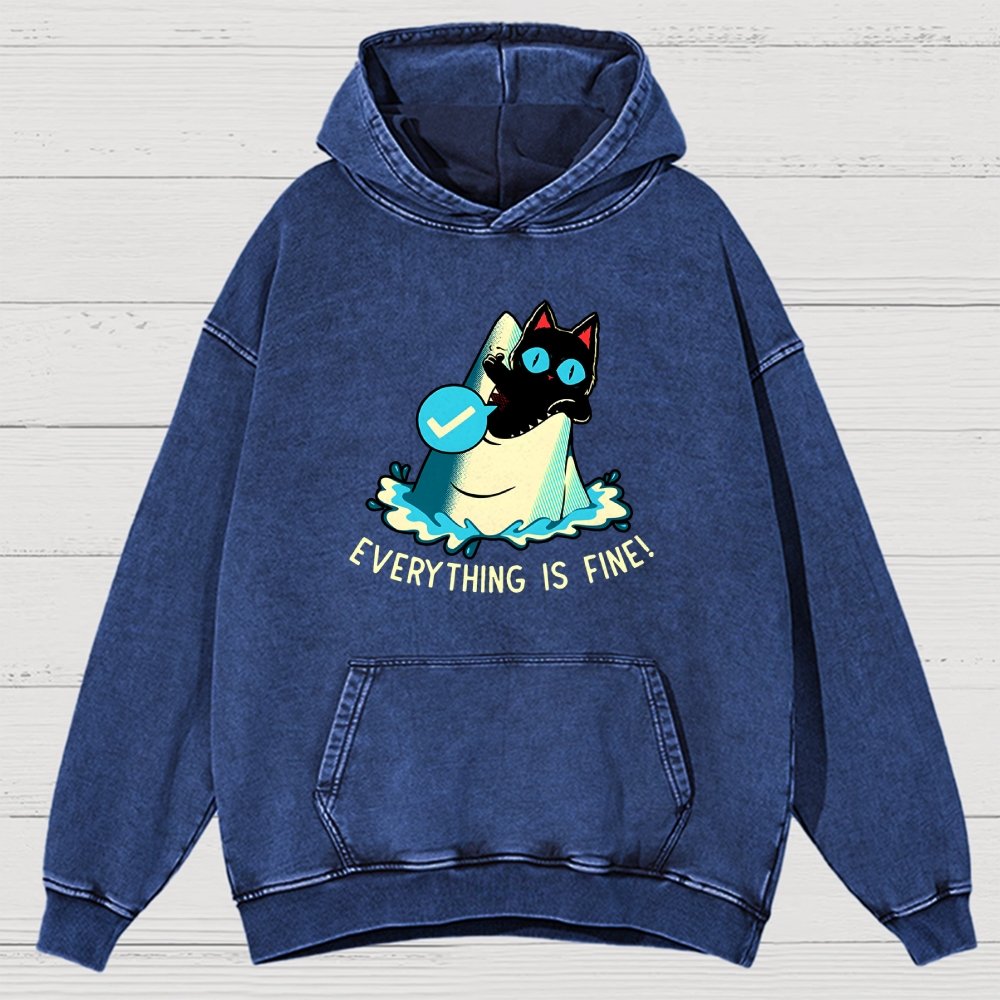 Everything Is Fine! Cat Vintage Distressed Hoodie