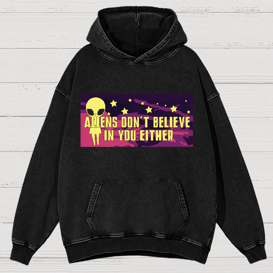Mysterious Beings Don't Believe In You Either Vintage Distressed Hoodie