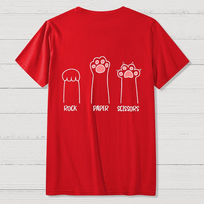 Rock Paper Scissors Hand Game Cute Paw Funny Cat Front And Back Printing Geek T-Shirt