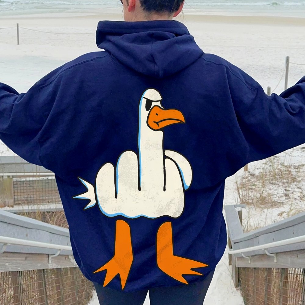 Rude Seagull Design Funny Printed Back Cotton Hoodie