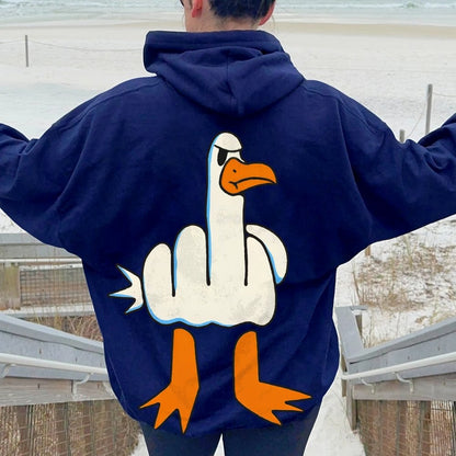 Rude Seagull Design Funny Printed Back Cotton Hoodie