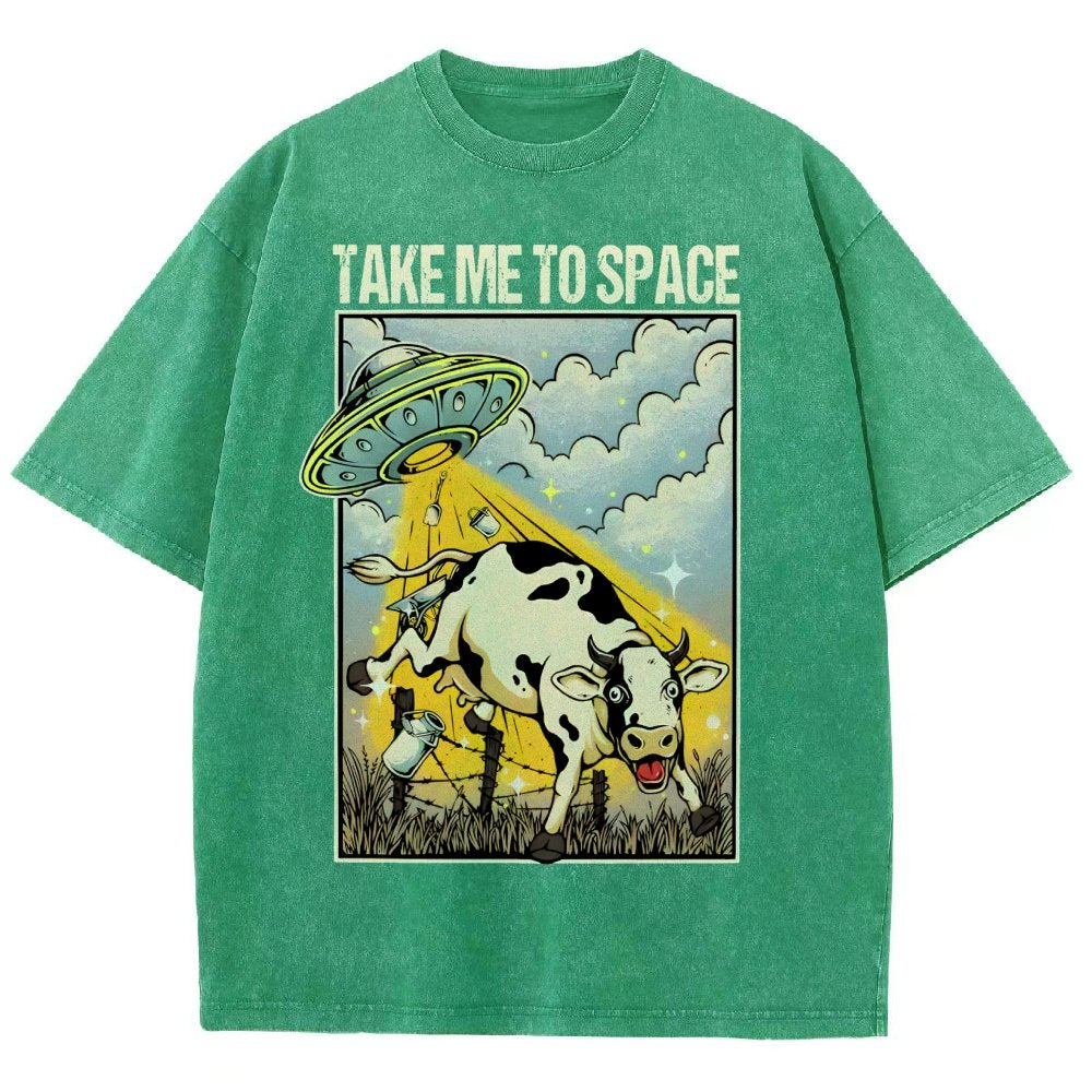 Take Me to Space - Alien Cow Abduction Vintage Distressed T-shirt
