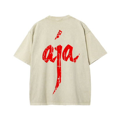 Aja Front And Back Printing Washed T-shirt