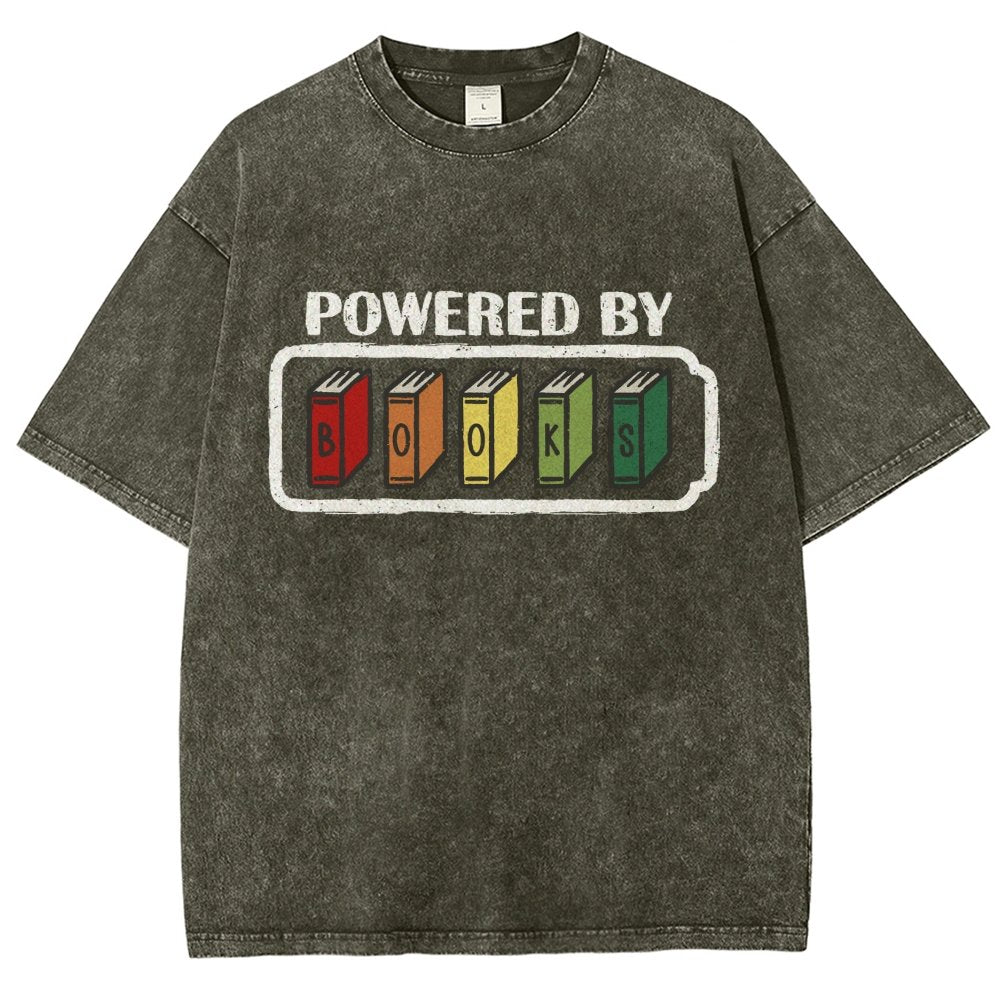 Powered by Books Vintage Distressed T-shirt
