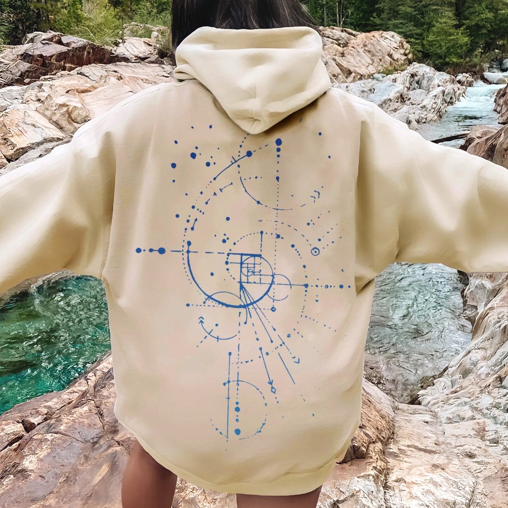 Distressed Fibonacci Printed Back Cotton Hoodie