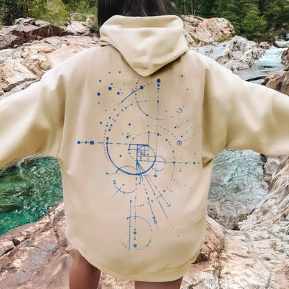 Distressed Fibonacci Printed Back Cotton Hoodie