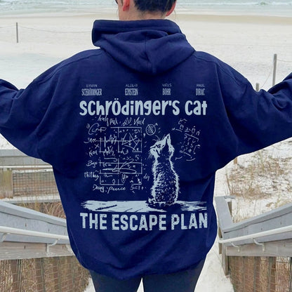 Schrodinger's Cat Escape Plan Interesting Physics Science Printed Back Cotton Hoodie