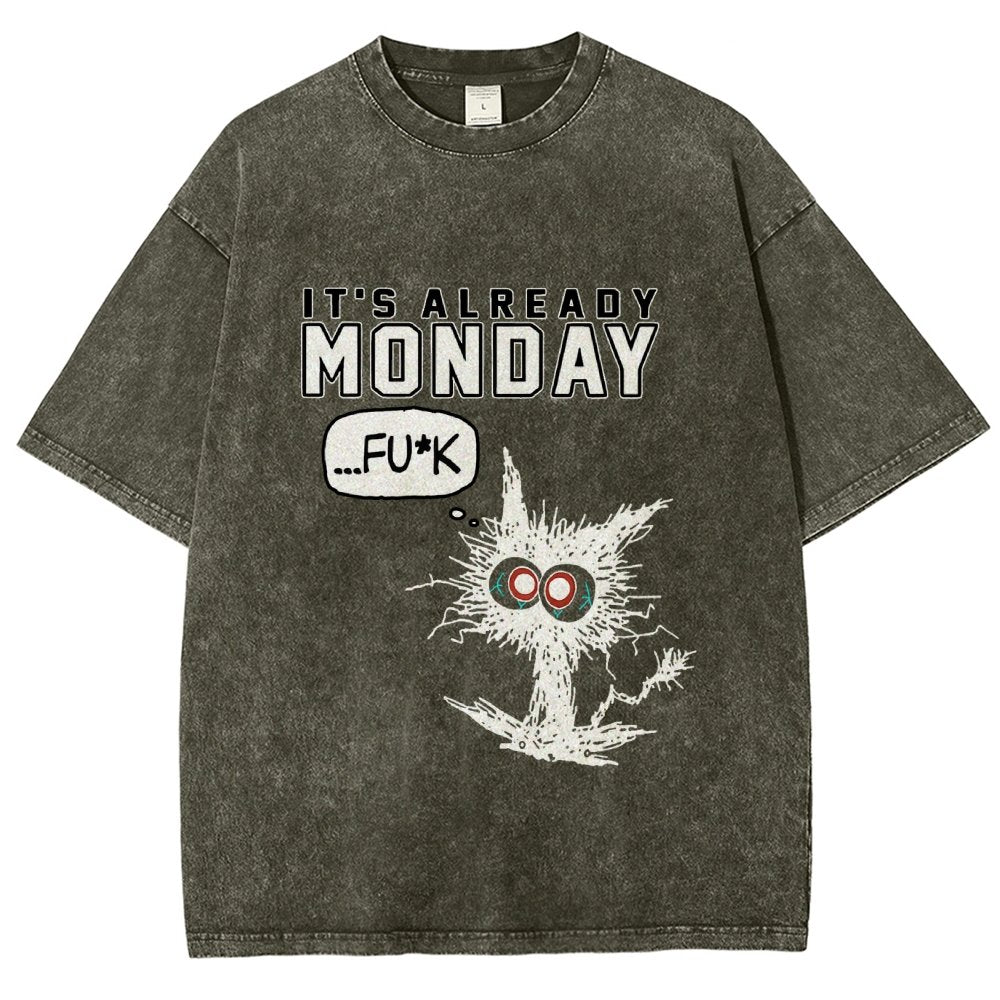 Monday Funny Cat Vintage Distressed T-shirt