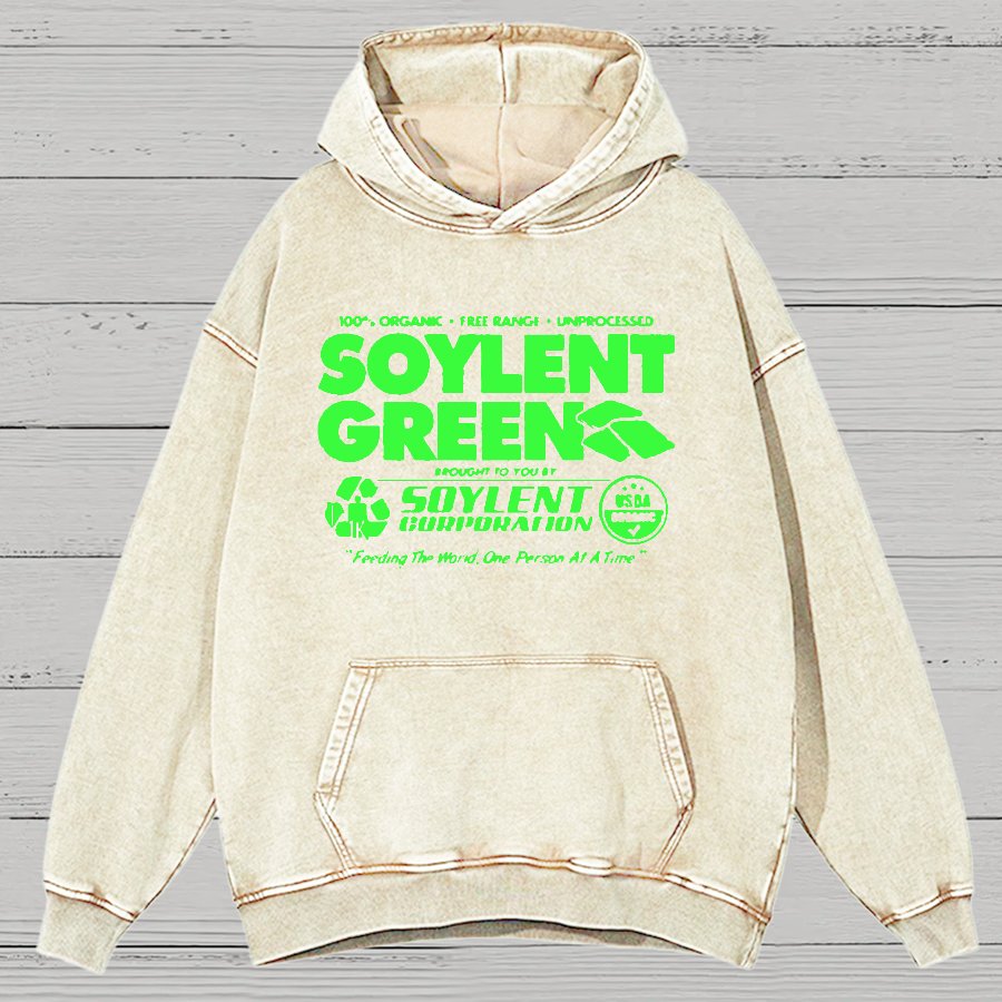 100% Organic Soylent Green Washed Vintage Distressed Hoodie