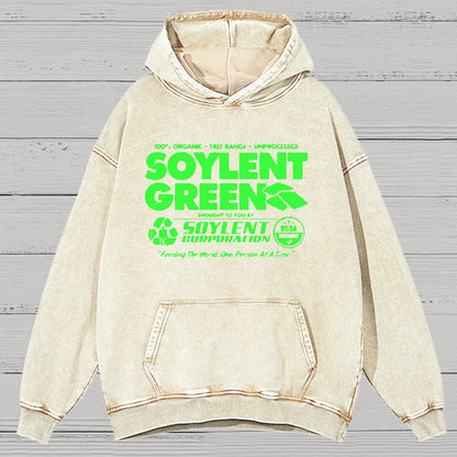 100% Organic Soylent Green Washed Vintage Distressed Hoodie