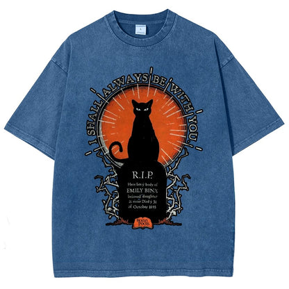 Halloween Cat Print Vintage Distressed T-shirt