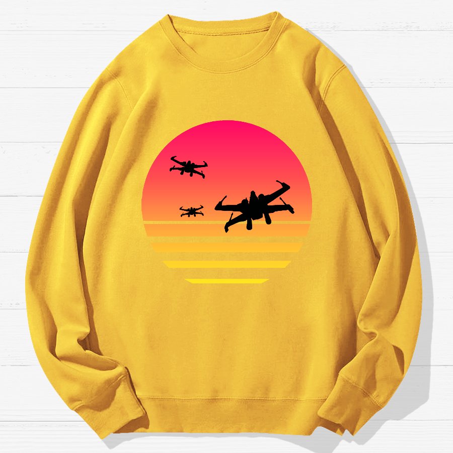 Sunset And Fighter Planes Geek Cotton Sweatshirt