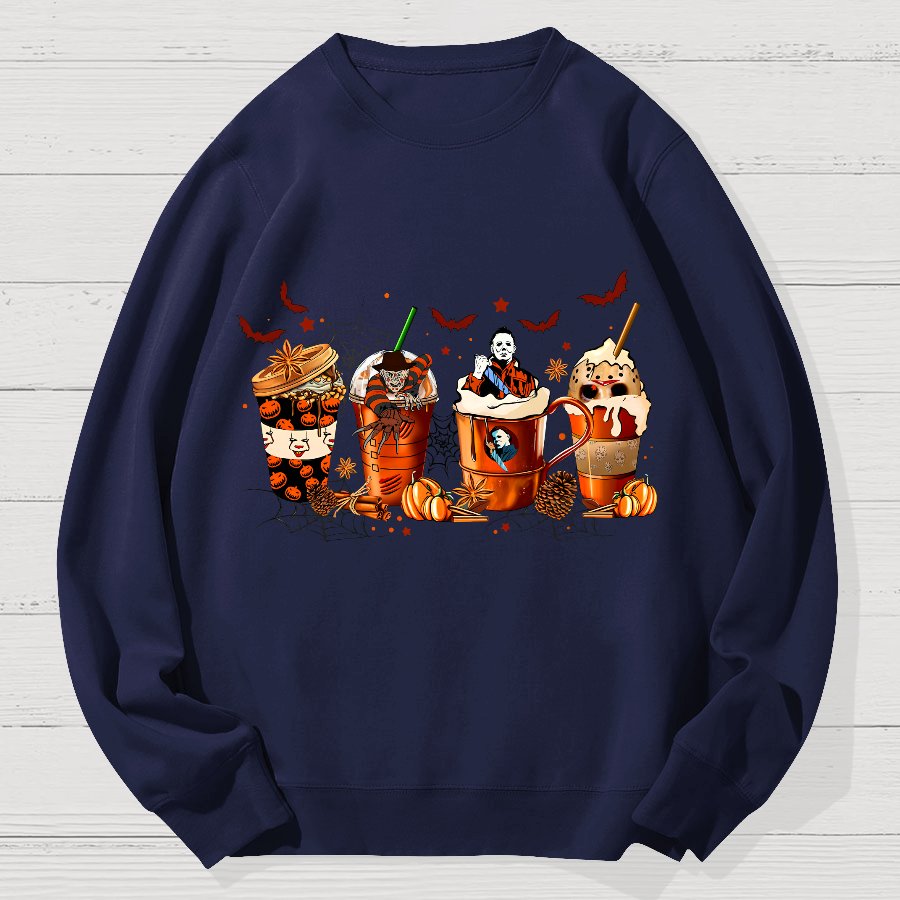 Skeleton Coffee Cups Halloween Geek Cotton Sweatshirt