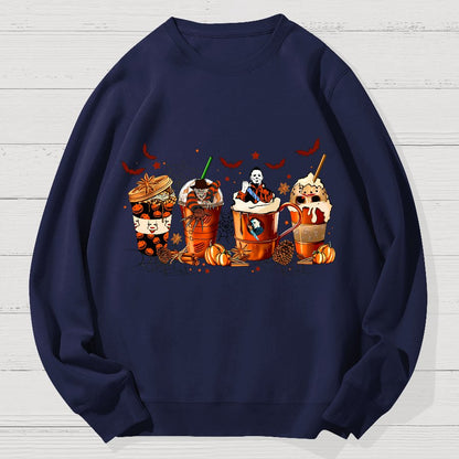 Skeleton Coffee Cups Halloween Geek Cotton Sweatshirt