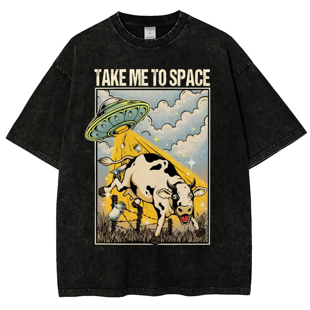 Take Me to Space - Alien Cow Abduction Vintage Distressed T-shirt